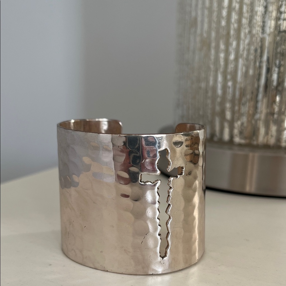 RUSTIC CUFF Silver Tone Hammered Cuff Bracelet